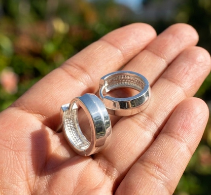 925 Sterling Silver 15mm Plain Round Huggie Earring