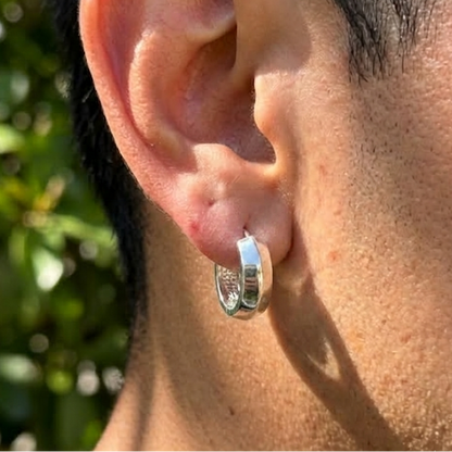 925 Sterling Silver 15mm Plain Round Huggie Earring