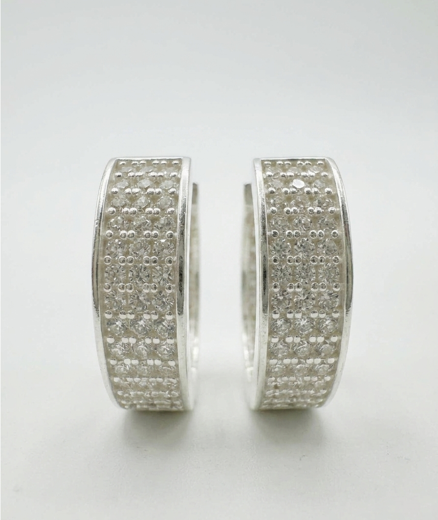 925 Sterling Silver 15mm Diamond Huggie Earring