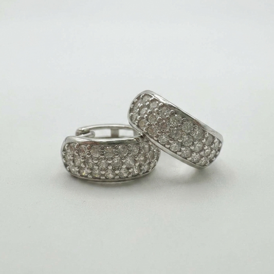 925 Sterling Silver 14mm Diamond Huggie Round Shape Earring