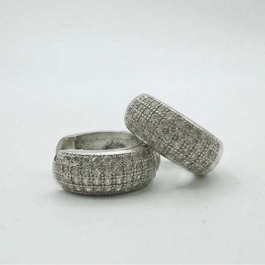 925 Sterling Silver 15mm Four Row Diamond Huggie Earring