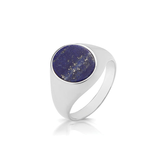 925 Sterling Silver Oval Lapis Signet Ring