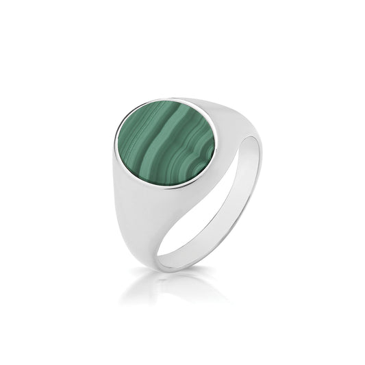 925 Sterling Silver Oval Malachite Signet Ring