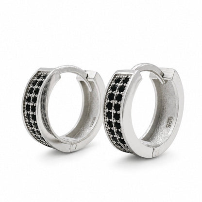 925 Sterling Silver Mens 14mm Onyx Huggie Earring