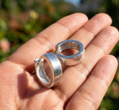 925 Sterling Silver Mens 12mm Plain Huggie Earring