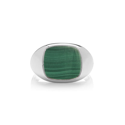 925 Sterling Silver Square Malachite Signet Ring