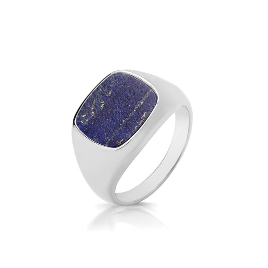 925 Sterling Silver Square Lapis Signet Ring