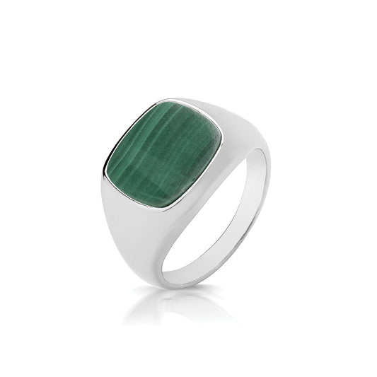 925 Sterling Silver Square Malachite Signet Ring