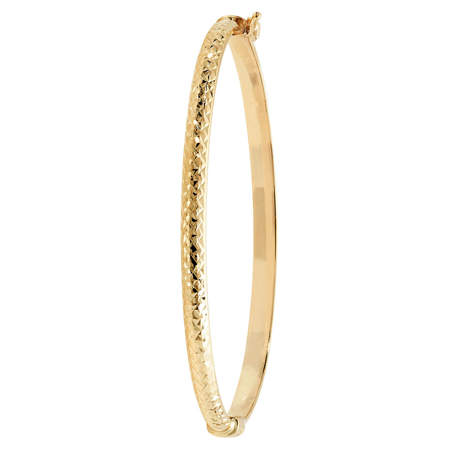 9ct Yellow Gold Ladies 4MM DC Round Hinged Bangle