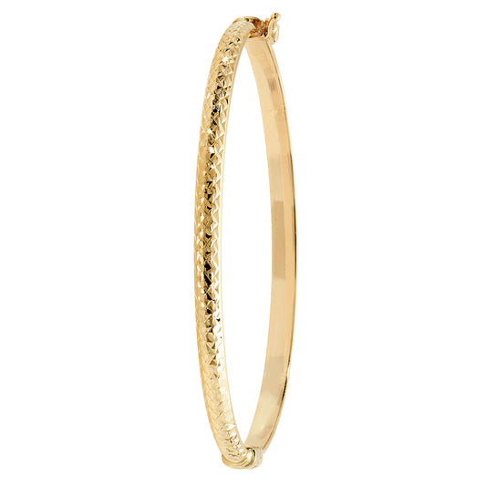 9ct Yellow Gold Ladies 4MM DC Round Hinged Bangle