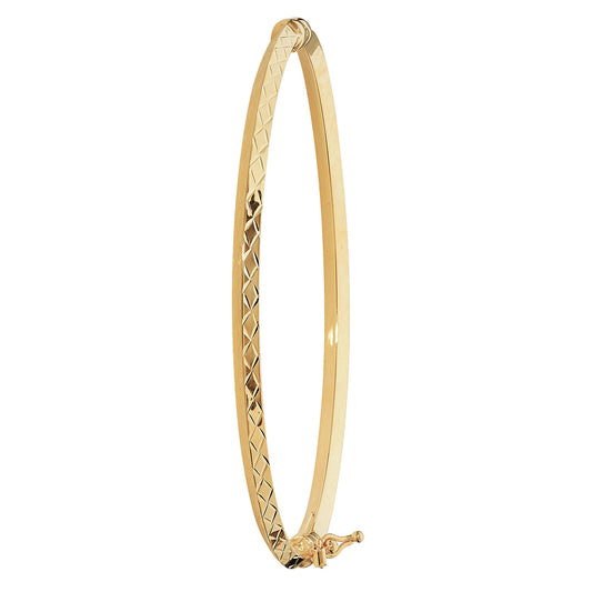 9ct Yellow Gold Ladies Diamond Cut 4MM Hinged Bangle