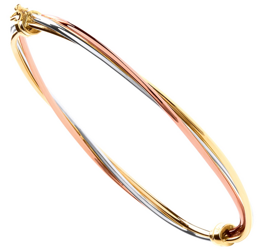 9ct Gold Ladies Tri Colour Bangle - jewellerysavers