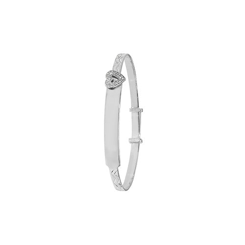925 Sterling Silver Baby Round CZ Heart ID Bangle - jewellerysavers