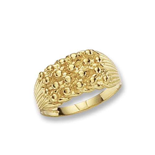 9ct Yellow Gold Gents Keeper 3 Row Ring - jewellerysavers