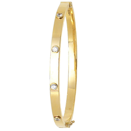 9ct Gold Ladies Cubic Zirconia Set Bangle - jewellerysavers