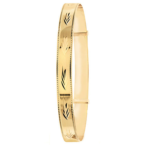 9ct Gold Ladies Diamond Cut Set Bangle - jewellerysavers