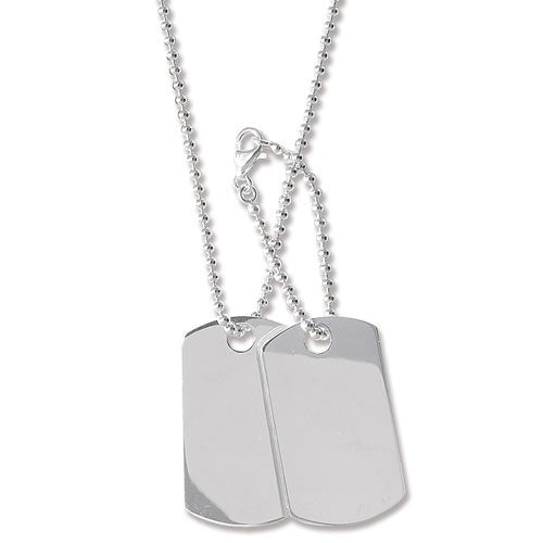 925 Sterling Silver Double Dog Tag & Bead Chain - jewellerysavers