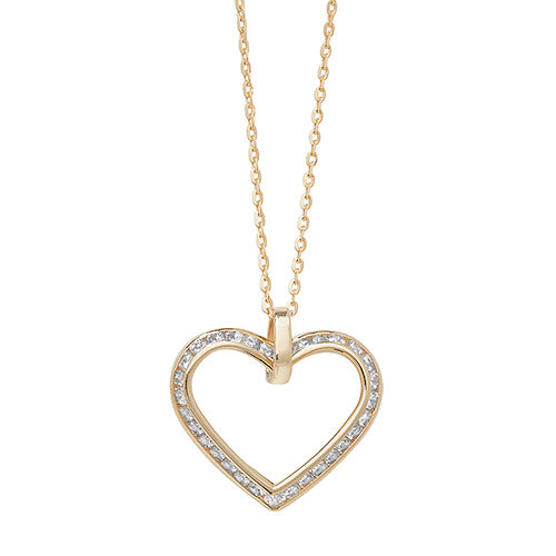 9ct Yellow Gold Ladies Cubic Zirconia Heart Necklets  18" - jewellerysavers